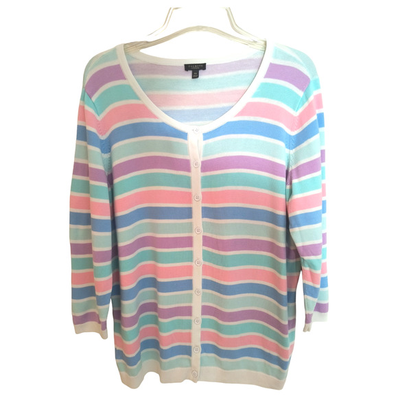 Talbots 3/4 Sleeve Cardigan Wmn's Sz 1XP Multicolor Striped Button up Sweater - Picture 1 of 11